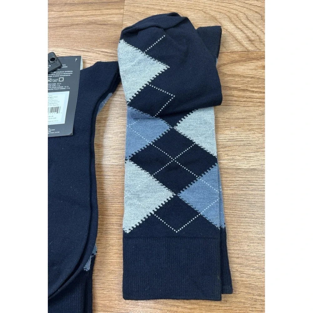Lot of 2 Pairs of Clarks Men's Navy‎ Argyle Dress Socks Fits Shoe Size 7-12 NEW